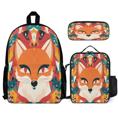 3-in-1 Backpack Combination Set Fox And Arrow Pattern Print 3Pcs Backpack Sets Travel Daypack with Lunch Bag And Cosmetic Bag