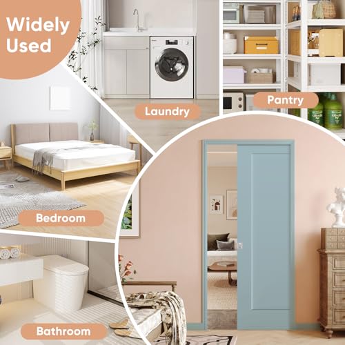Image of BARNSMITH 36in x 80in Sliding Pocket Door, Track Hardware and Frame Kits with 1-Panel White Paintable Door Slab & Satin Nickel Privacy Latch Included, Soft Close Mechanism, Durable and Smooth