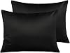 NTBAY Zippered Satin Pillow Cases for Hair and Skin, Luxury Standard Hidden Zipper Pillowcases Set of 2, 20x26 Inches, Black