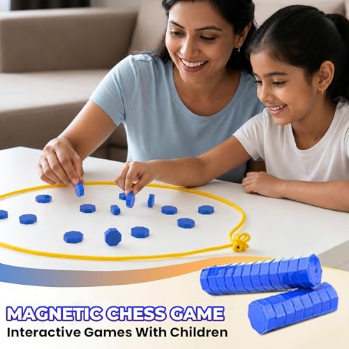 Image of Kidology Magnetic Chess Game for Kids & Adults | Magnetic Stones Strategy Board Game with Rope Boundary | Family Party Travel Game | Brain Teaser Logic Puzzle | Ideal Gift for Boys & Girls