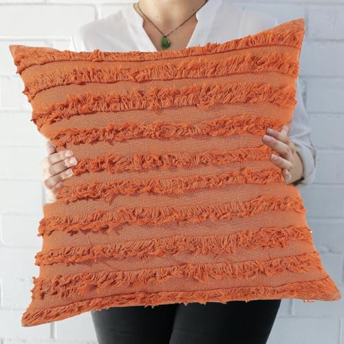 Image of TODY Boho Cushion Covers 16 inch x 16 inch Set of 2 | Pure Cotton 16x16 inch Cushion Cover 1616 | Soft Square Throw Pillow Cover 40 x 40cm for Sofa Bedroom Living Room