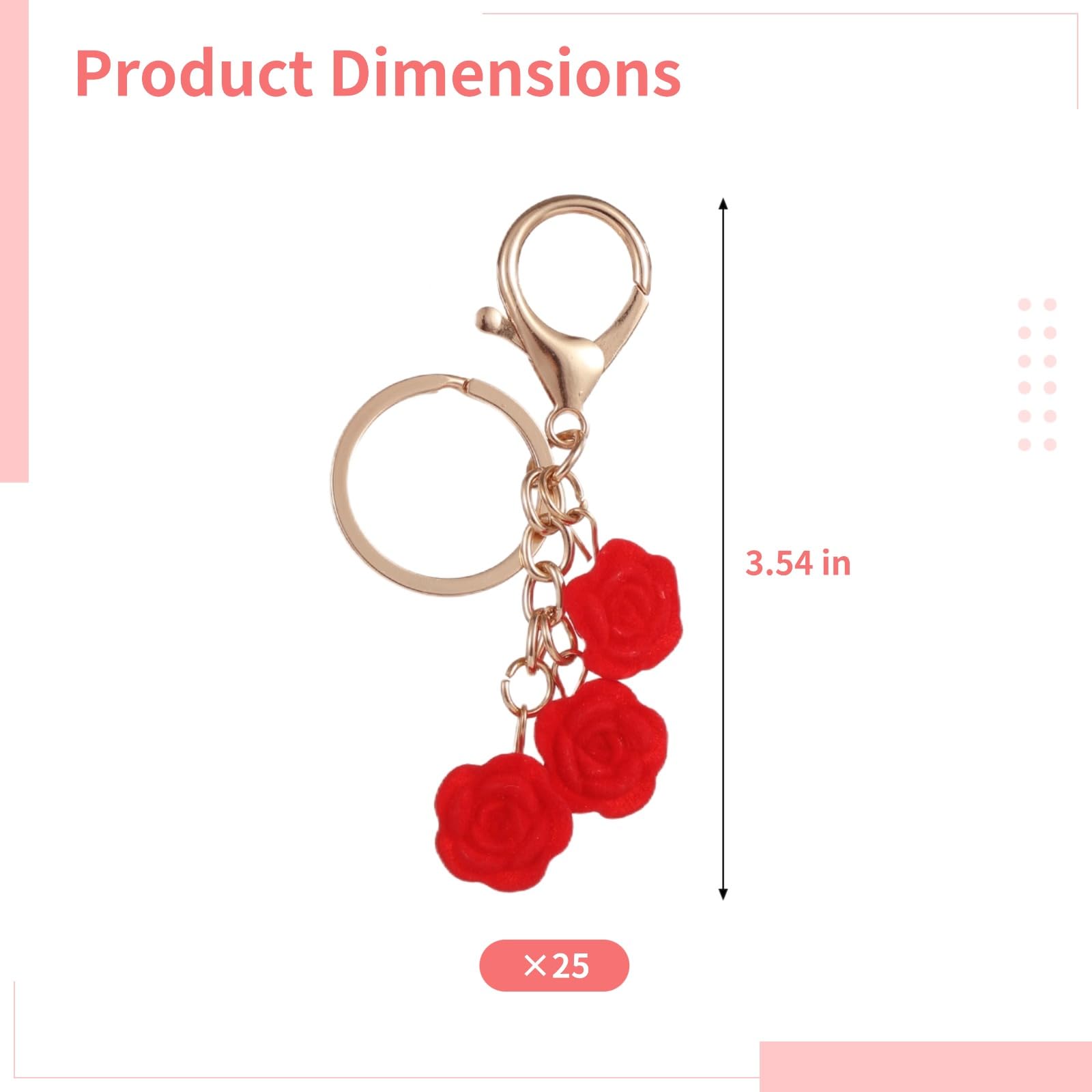 25 Stk. Rosen Schlüsselanhänger aus Legierung, rote Blumen Schlüsselanhänger im Großpack als Gastgeschenk für die Hochzeit, romantische Party Mitgebsel, Geschenk für Frauen, 9 x 3 x 1 cm