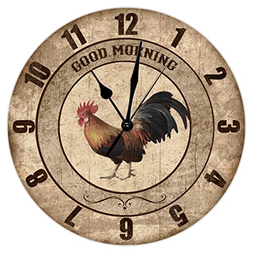 Horloge murale bois coq bleu pas de tic-tac pendule silencieuse 38cm - 2