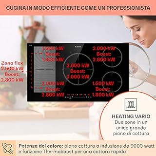 Klarstein Piastra ad Induzione a 5 Fuochi, Piano Cottura Professionale 9000W Integrata con Controllo Touch, Fornello a 5 Zone
