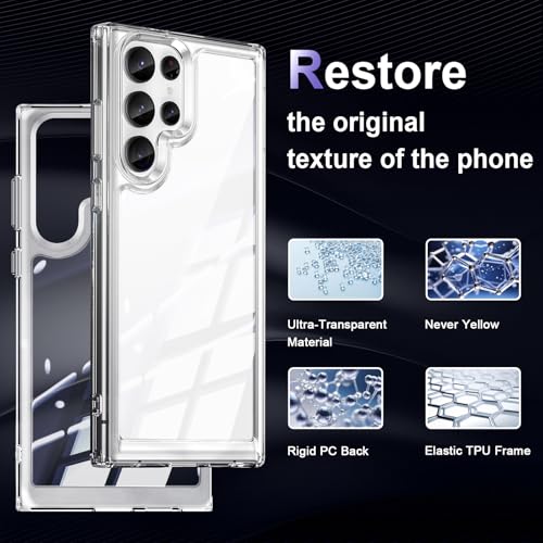Image of Case for Samsung Galaxy S22 Ultra 5G, Military Grade Drop Protection Phone Case, Yellowing Resistant, Anti-Scratch Hard PC Back, Shockproof Hard Ultra-Thin Protective Cover, Clear