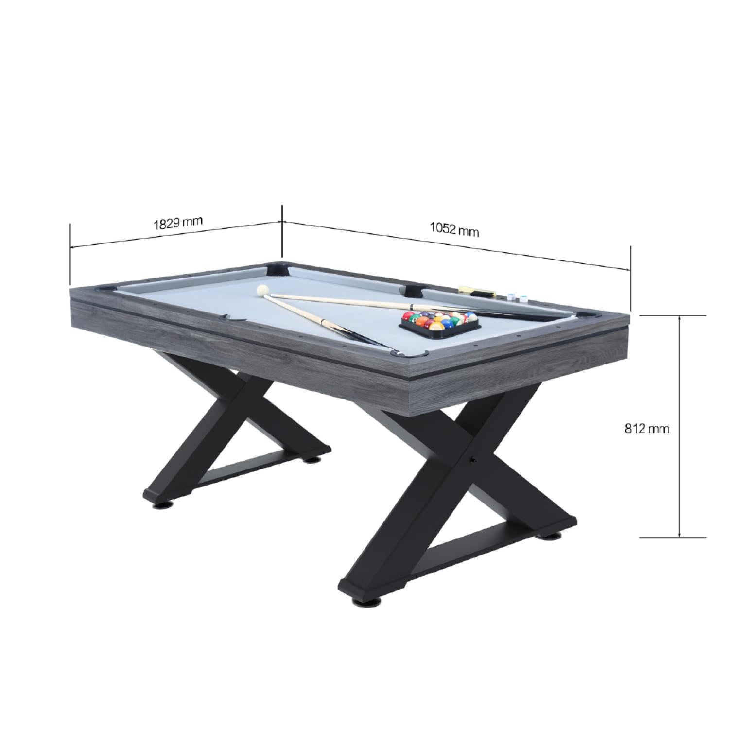 CONCEPT USINE | Tavolo multigioco 3 in 1 Biliardo e Ping-Pong Texas + Accessori | Design moderno in legno grigio | Tavolo da gioco o pranzo | Materiali di qualità | Famiglia o tra amici