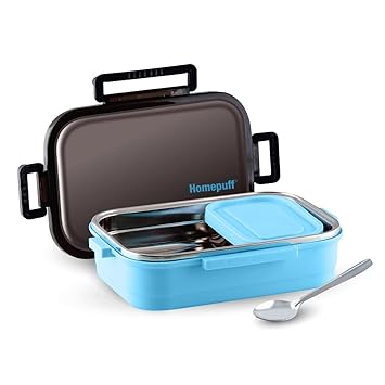 Stainless Steel Lunch Box for Kids, Steel Tiffin box for School & Office, Kids Lunch Box with Free Spoon, Leak-Proof Snacks Tiffin Box for Kids, Light Weight, Easy Clean, 800ml, Blue, with Warranty