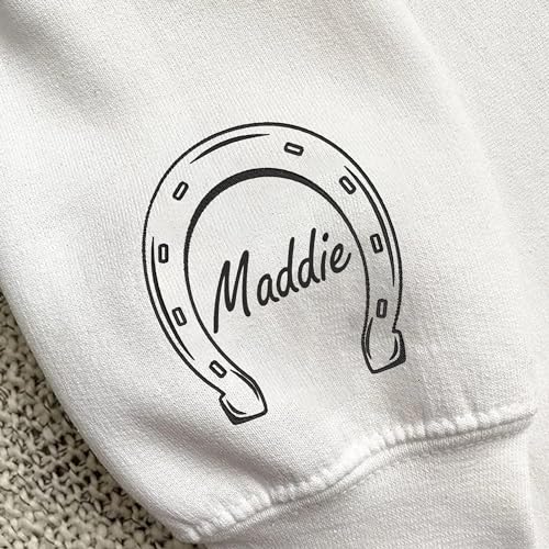 GodLover Personalized Embroidered Horse Sweatshirt, Custom My Therapist Eats Hay Sweatshirt, Custom Horse Shoe With Name On Sleeve, Horse Lover Sweatshirt, Horse Rider Gift, Horse Owner Gift, Medium4