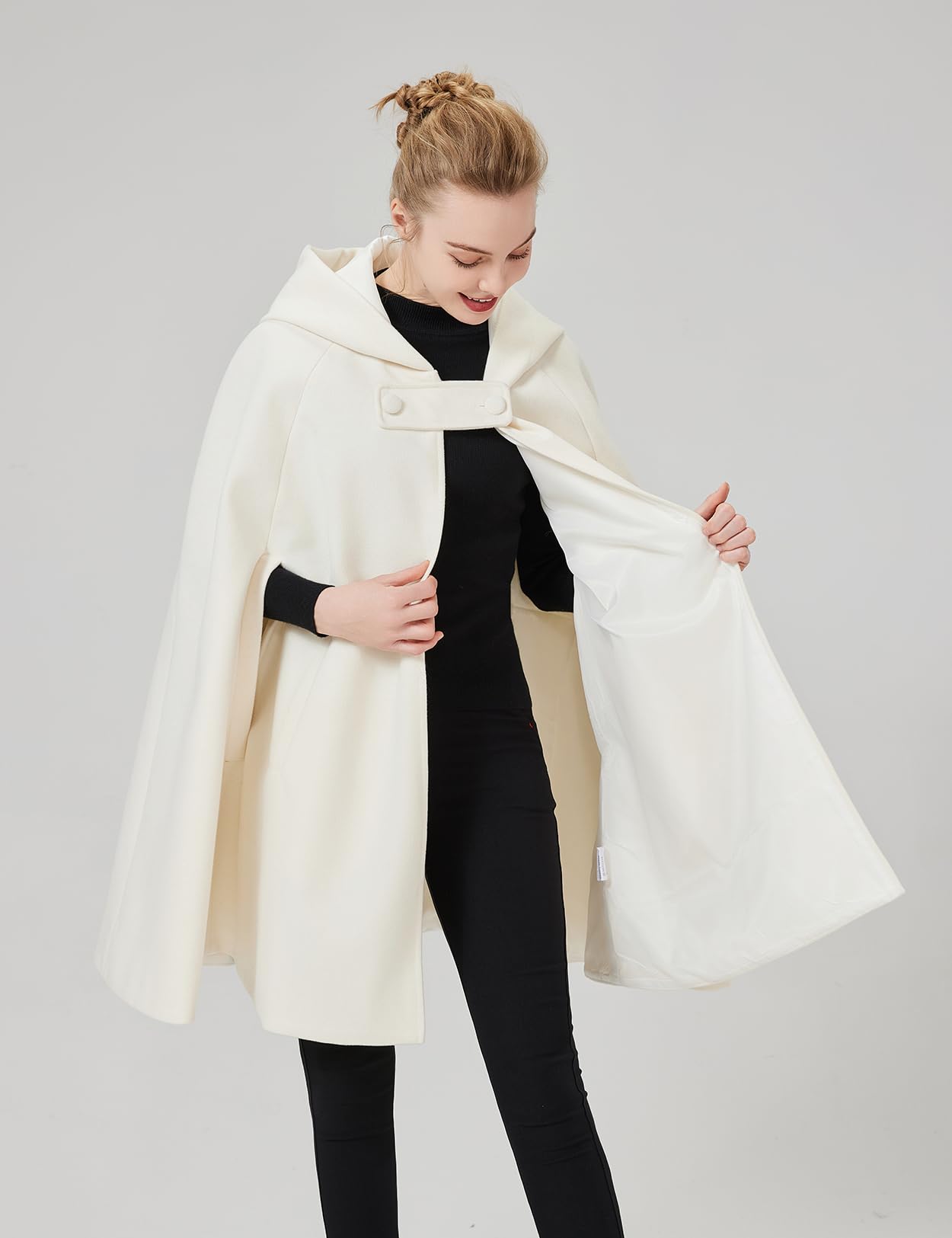 BEAUTELICATE Donna Mantello con Cappuccio Inverno Misto Lana Cappotto Medievale Robe Lungo Poncho Giacca con Giromanica per Cosplay Halloween Costume Natale Matrimonio