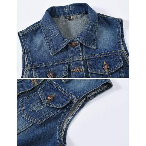 Womens Frayed Denim Vest Jacket Sleeveless Ripped Jacket Vest with Pockets Lapel Button Down Jean Waistcoat4