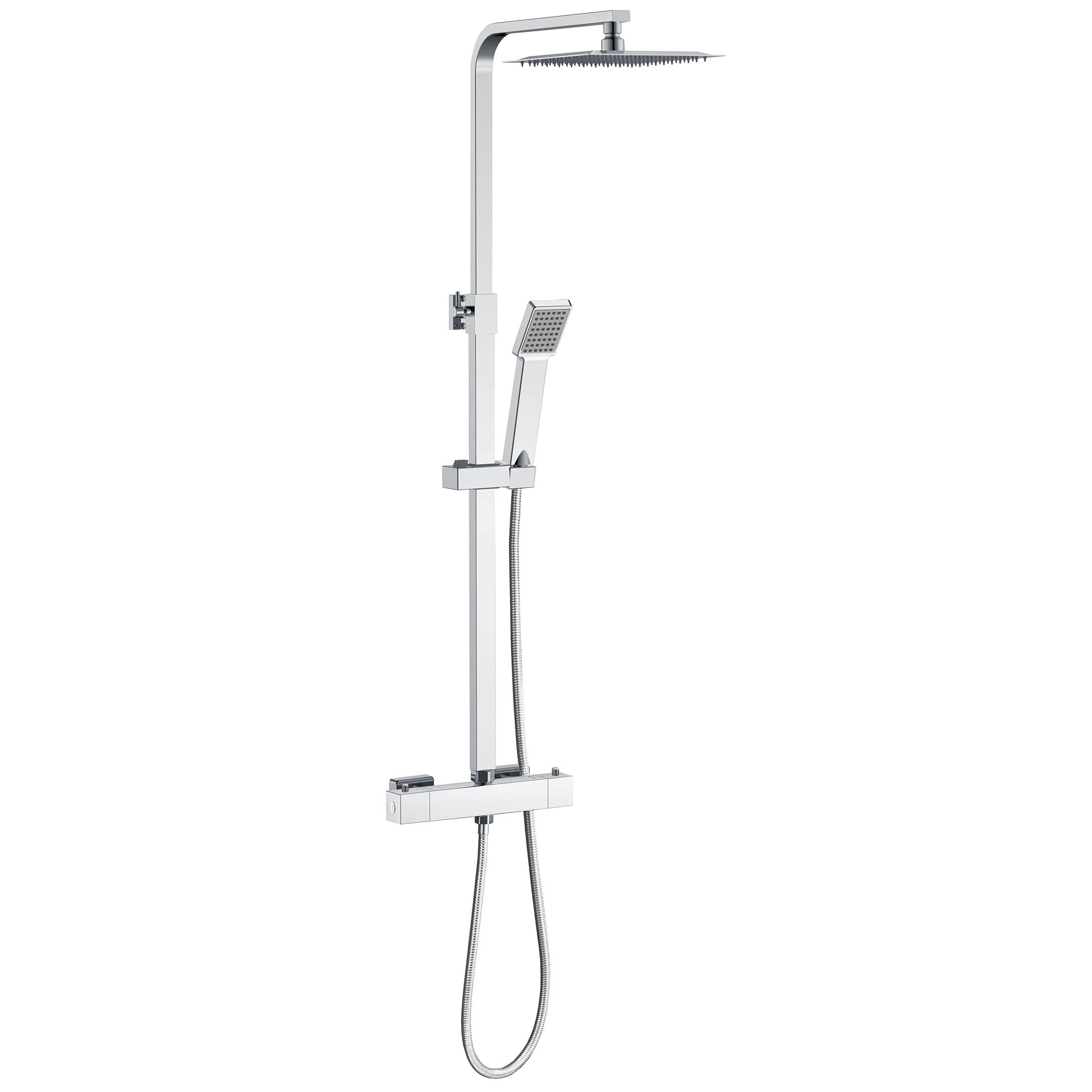 Aica Sanitarios Columna de Ducha Termostática Cuadrada con Barra Ajustable, Plata Brillante Alcachofa de Ducha Lluvia para Baño