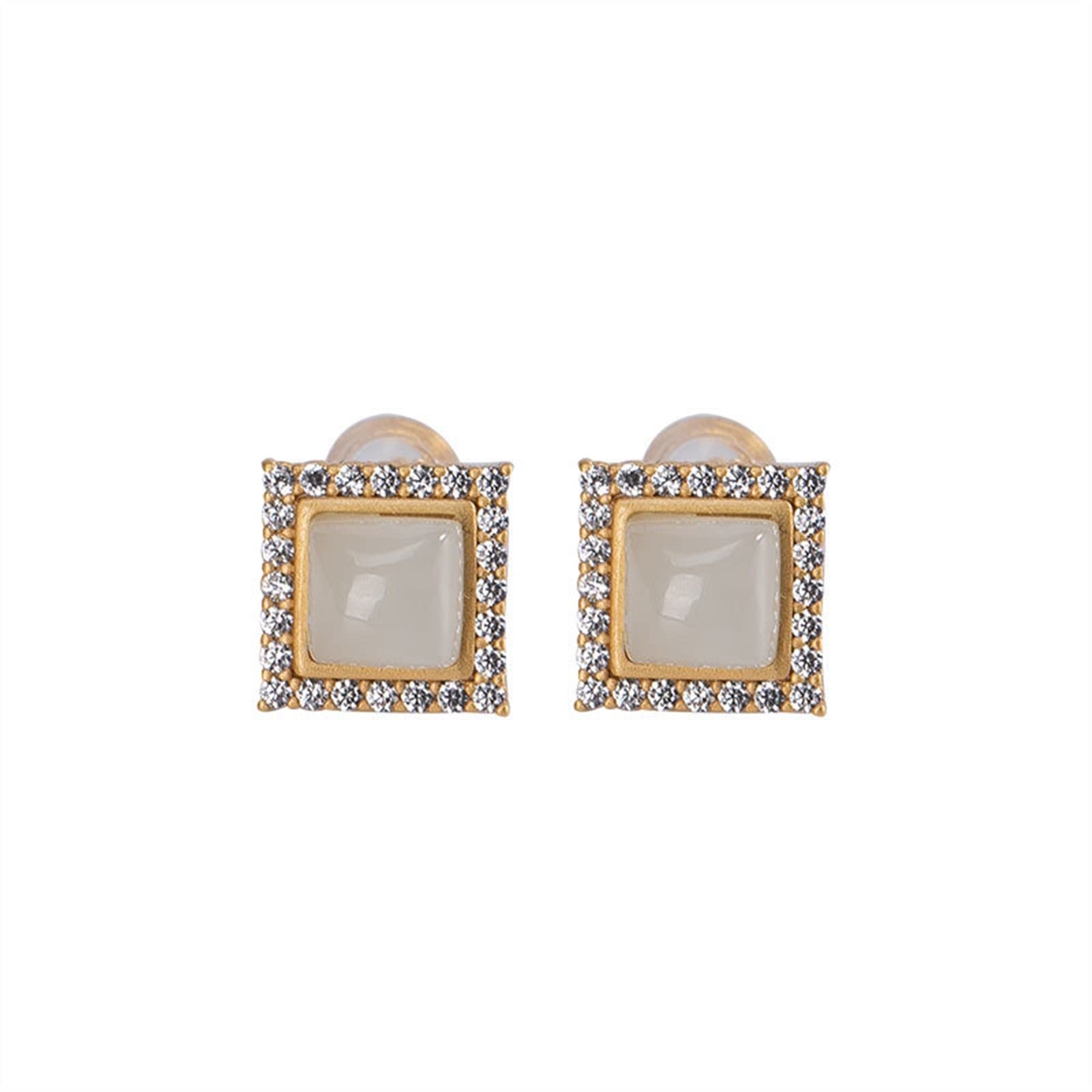 Pendientes de plata S925 chapados en oro con jade hetiano, pendientes geométricos femeninos, pendientes de plata para novia