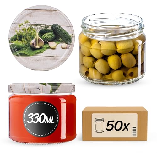 KADAX 50er Set Marmeladengläser 330ml TO82 Einlegegurken, Einmachgläser Vorratsgläser Mason Jar mit Schraubdeckel… – Ansicht 1