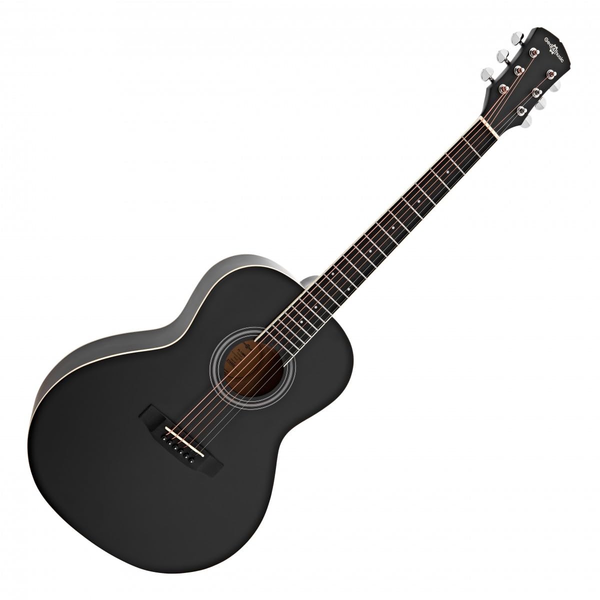 Chitarra acustica Parlour e pacchetto di accessori di Gear4music, nero | Corpo Compatto Ideale per Viaggiare, Tiglio per Toni Chiari ed Equilibrati, Borsa Corde Accordatore e Capotasto, Nero