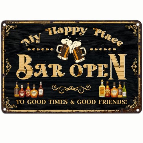 Vintag Style Aluminum Bar Black Metal Wall Art Cheers Theme Open Bar Sign