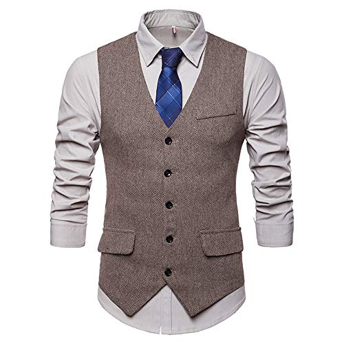 Battnot Herren Anzug Weste Slim Fit Formelle Business Smoking Mantel, Männer Blazer für Hochzeit und Party Casual Schlanker Knopf-Hochzeitsfest-Kleid Vest Jacke Suit Regular Fit Mens Top Khaki S-XXL