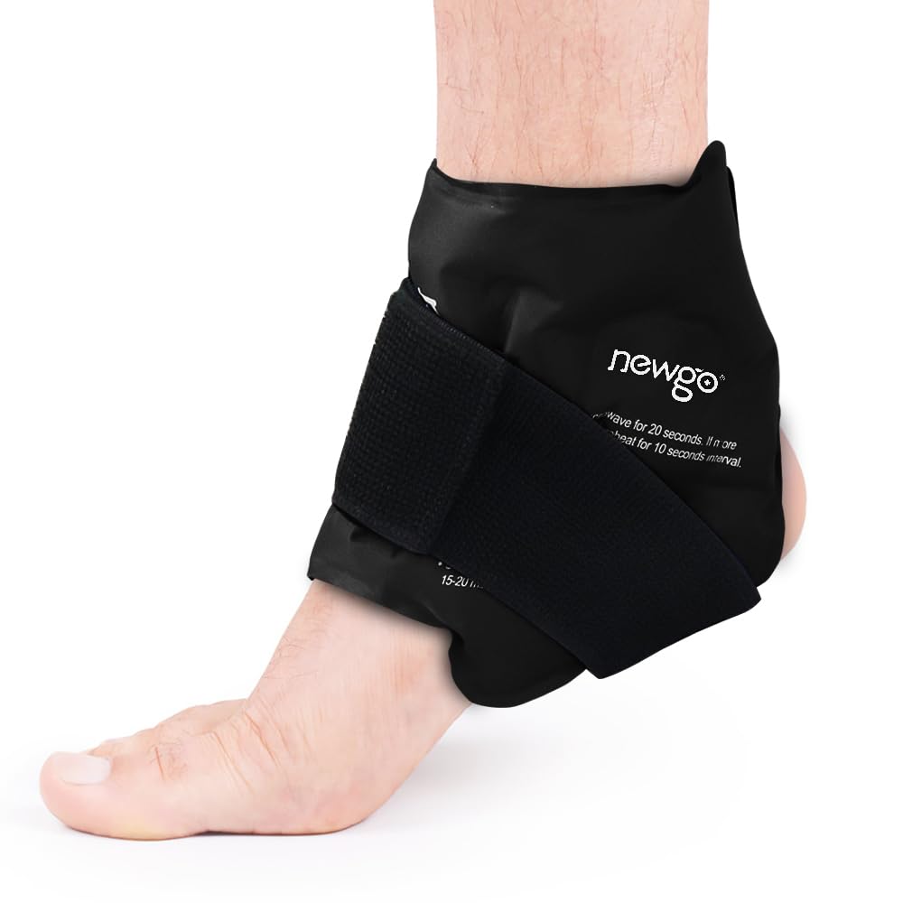 NEWGO Ankle Ice Pack Wrap for Injuries Reusable, Hot Cold Therapy Gel Foot Ice Pack for Pain Relief, Ankle Swelling, Achilles Tendinitis, Plantar Fasciitis, Sprained, Surgery Recovery (Black)