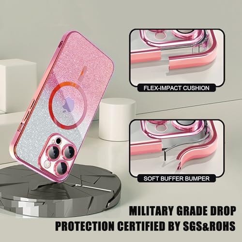 Image of Misscase for iPhone 16 Pro Max Magnetic Glitter Case Compatible with MagSafe,Camera Lens Protector Full Protection Elegant Anti-Scratch Dust-Proof Net Case Cover for iPhone 16 Pro Max Pink
