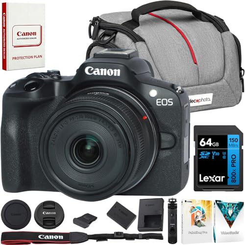Canon EOS R50 Mirrorless Camera Vlogging Creator Kit 5811C109 Bundle with Lexar Premium PRO Blue Series 64GB SDXC Memory Card + Deco Essentials Camera Bag + Corel Photo Video Suite