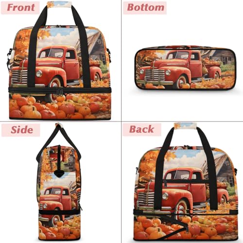 Large Weekender Overnight Bags Fall Pumpkin Truck Travel Duffel Bag for Women Men Gym Bag With Shoe Compartment Foldie Travel Tote Bag Carry On Personal Item Bag for Travel Gym Sports3