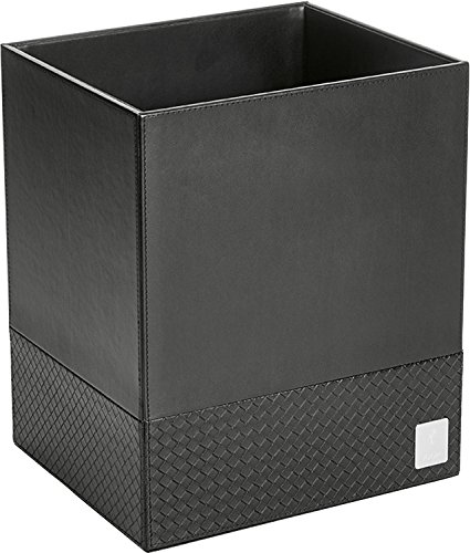 JOOP! Papierkorb bathline schwarz in Leder-Optik mit eleganter Flechtprägung, silberne Logoplakette