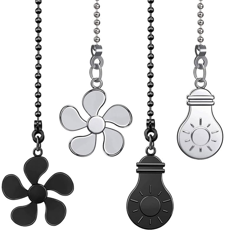 Image of 4pcs Ceiling Fan Pull Chain Extension, 12 Inches Decorative Fan Pull Chain Pendant Set, Beaded Ball Fan Pull Chain Extender Ornament with Connector, (Black and Nickel)