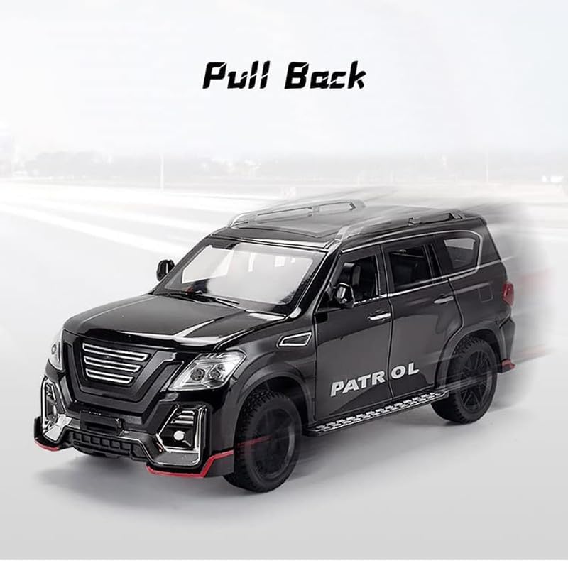 Image of New 1:24 Petrol Diecast Alloy Metal Pull Back Car with Openable Doors Music Sound and Light Vehicle Toy Car for Kids Boys (Black)