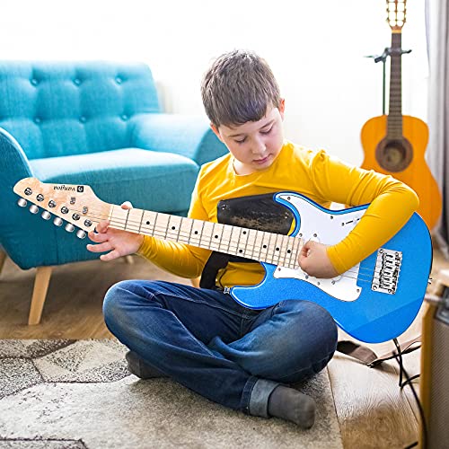 Vangoa 𝐊𝐢𝐝𝐬 𝐄𝐥𝐞𝐜𝐭𝐫𝐢𝐜 𝐆𝐮𝐢𝐭𝐚𝐫, 30 Inch Electric Guitar Starter Kit For Kids Beginners With Digital Tuner, Capo, Strap, Strings, Cable, Picks, Wrenches - Blue #TOP5