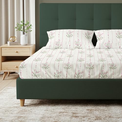 Image of Urban Space Serene 100% Cotton 200 TC Printed Bedsheet for Single Bed with 1 Pillow Cover (Size 58 x 90 inches, Sedum Pink)