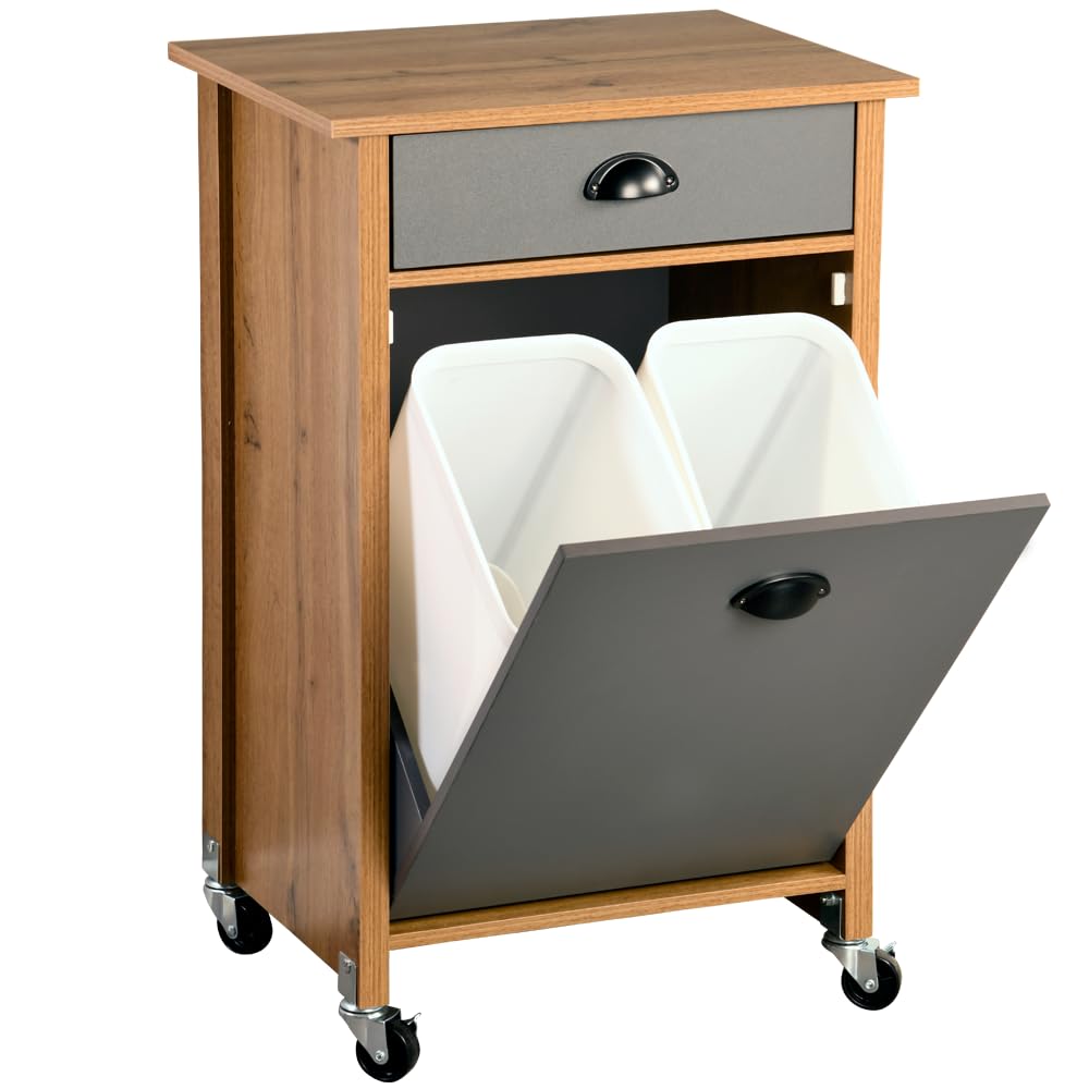Kesper Carrello da cucina con sistema di raccolta differenziata, materiale: fibra, dimensioni: 50 x 79 x 37 cm, colore: marrone, grigio | 25528 13