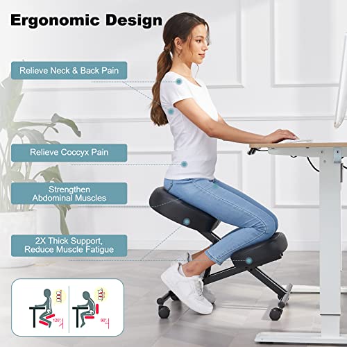 Image of Ergonomic Kneeling Chair, Height Adjustable Office Chair with an Angled Seat and Casters for Home, Meditation Chair