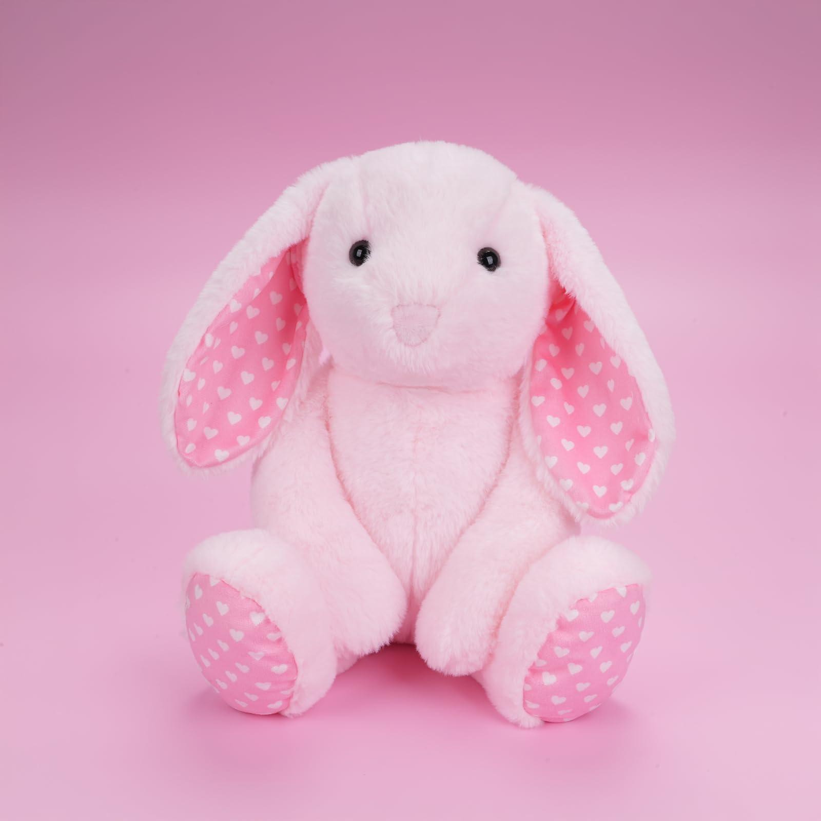 WEIGEDU Pink Rabbit Bunny Stuffed Animal Plush Toys with Floppy Ears & Heart Print for Lover, Kids, Boys, Girls, Babies - Perfect Birthday Nursery Décor Easter Christmas Bedtime Gift