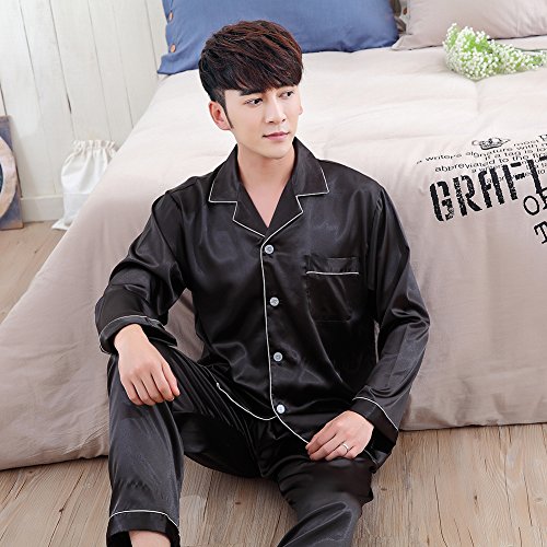ZUEVI Men's Stain Silk Chinese Pajamas Set Button-Down Short/Long Sleeve Sleepwear Loungewear …4