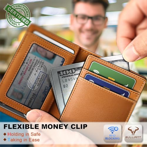 Image of BULLIANT Slim Wallet For Men 12Cards,Magnetic Flip Build-in Money Clip Airtag Compatible-RFID Blocking
