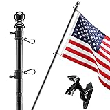 SANDEGOO Flag Pole Kit, 6FT Flag Pole with Wall Mounted Bracket and American Flag Rustproof Tangle Flag Pole for House Yard Residential or Commercial Black