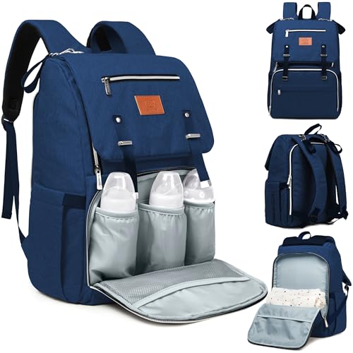 Image of KeaBabies Baby Diaper Bag Backpack with Changing Pad - Waterproof Baby Bag for Mom and Dad, Insulated Bottle Pockets, Durable Toddler, Twin, Boy Girl Diaper Backpack for Travel, Large (Navy Blue)