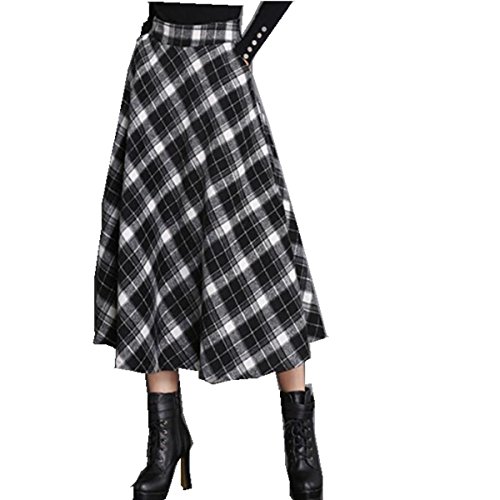 Women's Wool Maxi Skirt A-Line Pleated Vintage Plaid Winter Swing Skirts