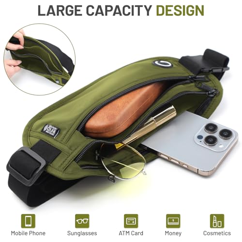 GlasFlength Flache Bauchtasche mit RFID Blocker, Diebstahlsicher Geldgürtel für Damen und Herren wasserdichte Tasche für Reisepass Diebstahlsichere Gürteltasche für Reise Sport (Olive)