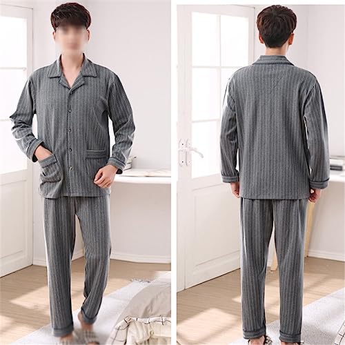 Men's Pyjamas Spring and Autumn Cotton Long Sleeve Loungewear Lapel Cotton Suit4