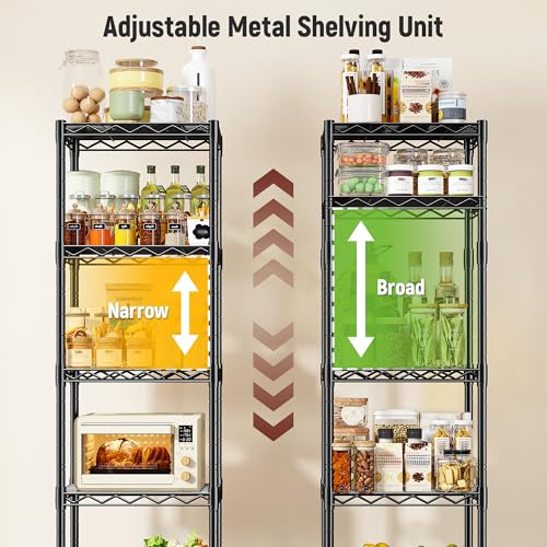 Image of DurayLoly 5-Tier Narrow Shelf for Small Spaces, 15.8 inch W Metal Shelving Unit, Adjustable Wire Rack, Freestanding Storage for Bathroom, Laundry, Kitchen Pantry, Black