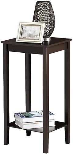 Yaheetech Mesa auxiliar de sofá con estante abierto y patas de madera maciza, soporte para plantasteléfono para sala de estar, sofá, oficina,