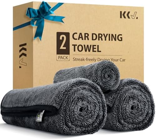 KKV Packung mit 2 Mikrofasertüchern für Autos (89 x 61 cm), extra groß, ultra saugfähig, für Autos und LKWs, ohne Streifen, Kratzer oder Wasserflecken