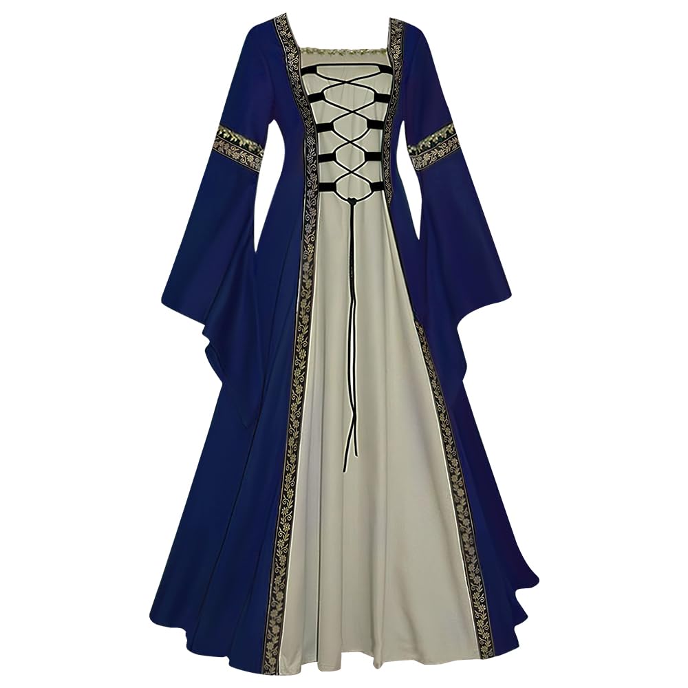 Medieval Costume Women - Retro Medieval Dress Gothic Palace Ladies Trumpet Sleeves Party Renaissance Costume