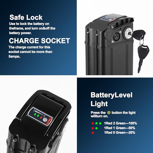 Image of 48V 10Ah Ebike Battery, Silver Fish Lithium-ion Battery with 2A Charge for 200-550W Electric Bicycles Folding Bike Mountain Bike Motor