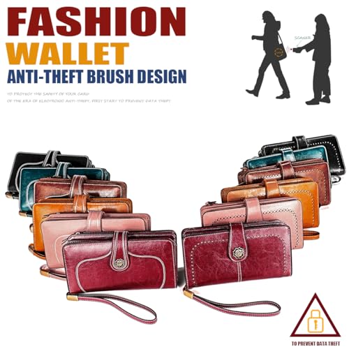 Leather Wallet for Women Large Capacity RFID Blocking Credit Card Holder Travel Leather Zipper Wristlet Wallets3
