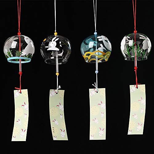 Falytemow Japanese Wind Chimes Romantic Cherry Samll Wind Bells Handmade Glass Japanese Style Pendant for Birthday Gift Home Decors (4, Rabbit)