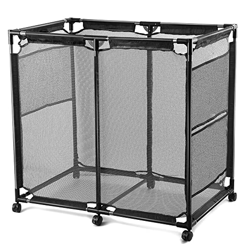 JEFEE Pool Storage Bins Rolling Pool Safety Storage Cart Standard Noodle Holder Organizer Container with Nylon Mesh for Pool Floats, Balls, Large Capacity Storage Bins 37.2