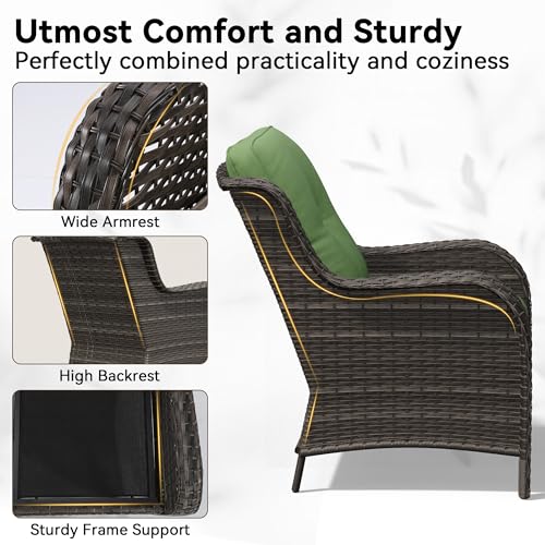 Image of 4-Piece Outdoor Couch Set, Includes Wicker Patio Sofa with Thickened Olefin Cushions, High Back and Deep Seating, Hand-Woven PE Rattan and 2 Ottomans, 1 Coffee Table for Porch, Deck