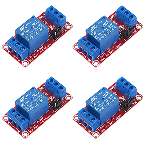 AEDIKO Lot de 4 modules relais DC 5 V 1 canal avec optocoupleur isolation, support de déclenchement haut ou bas niveau