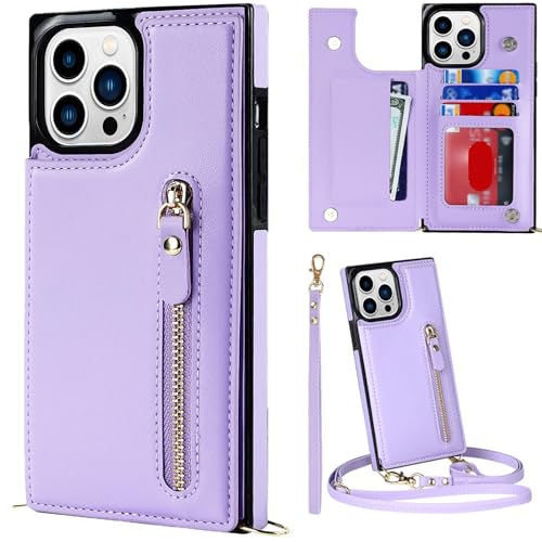 Kpdoit iPhone 15 Pro Max Wallet Case, RFID Blocking PU Leather Crossbody Case-6.7" (Violet Purple)